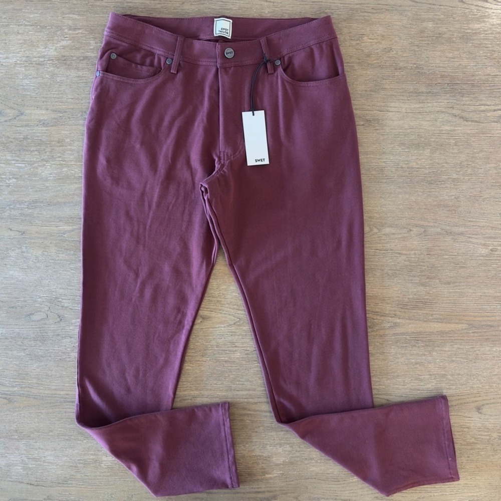 NEW Swet Tailor Five-pocket Straight Leg Stretch Performance Pant-Burgundy-32x32